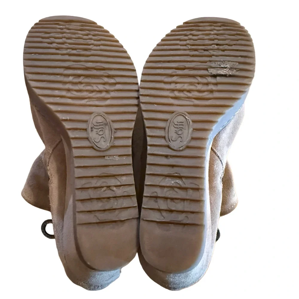 Sofft Siri Suede Leather Side Zip Wedge Ankle Booties Boots Slouch Beige sz 7.5